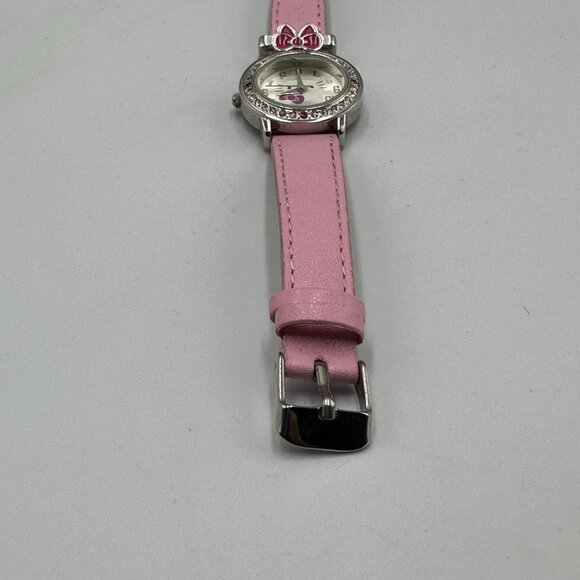 3/$30 Sanrio Hello Kitty Watch Girls Silver Tone Crystal Bezel Pink Band - Picture 5 of 13